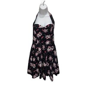 Hell Bunny Vixen Dress Women Black Skull Halter Fit Flare Retro Boho Pinup L Zip